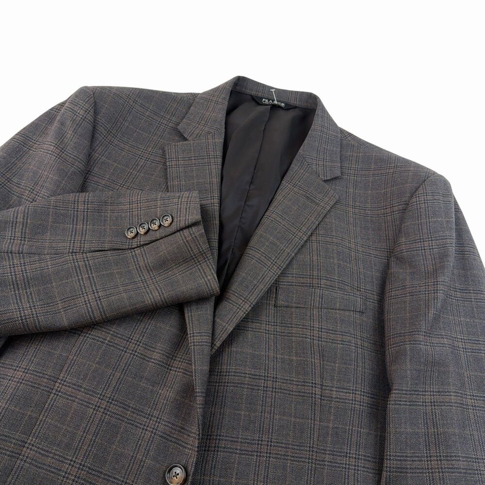 Jos A Bank 100% Wool Blazer Men 46L Brown Plaid Sport Coat Academia Preppy 2Btn